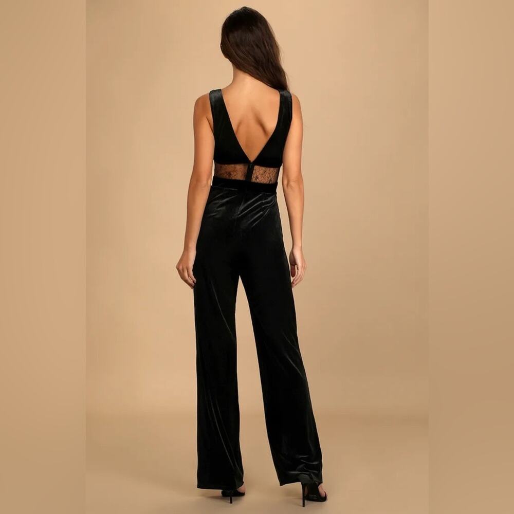Lulus Luxurious Ease Black Velvet Straight Leg Jumpsuit - Picture 2 of 7